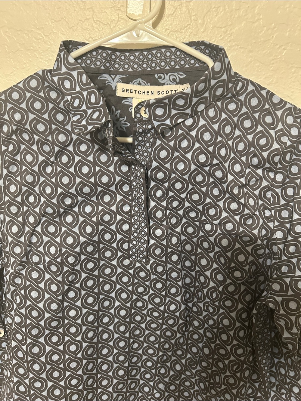 🧸GRETCHEN SCOTT blue & Grey Geometric Pullover Blouse size M GUC - Picture 3 of 9